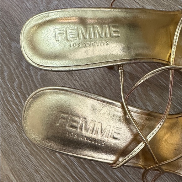 FEMME LA Los Angeles Luce Minimale Gold Strappy High Heels Size 41 - Picture 11 of 11